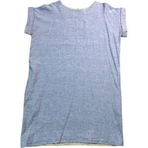 TROVATA Birds of‎ Paradise Chambray Linen/Cotton Blend Dress Blue Shift Large
